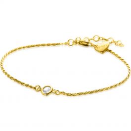 ZINZI Gold Plated Zilveren Koord Armband Bezet Met Een Ronde Witte