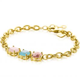 ZINZI Gold Plated Zilveren Schakel Armband Met Drie Vierkante Zettingen