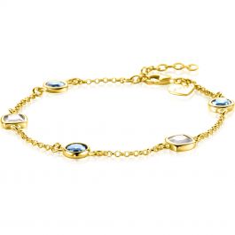 ZINZI Gold Plated Zilveren Armband Met Ronde En Vierkante Zettingen