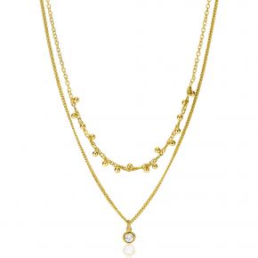 ZINZI Gold Plated Zilveren Ketting 45cm Met Drie Ovale Schakels Bezet