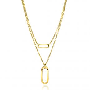 Zinzi Gold Plated Zilveren Paperclip Schakel Ketting Met Ronde Vormen