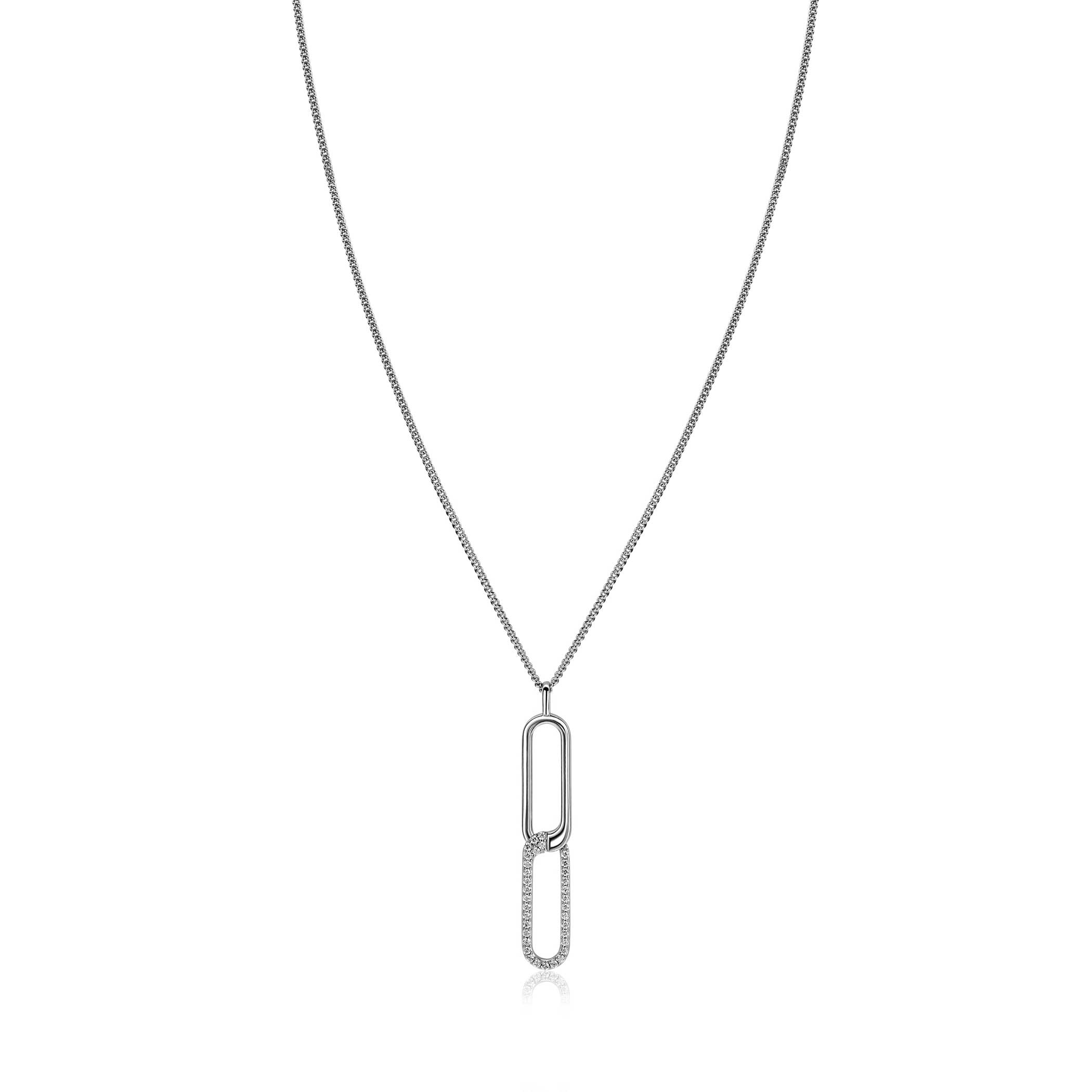 45cm Mart Visser by ZINZI zilveren gourmet ketting inclusief rechthoekige schakel hanger 40mm, bezet met witte zirkonia's MVC28