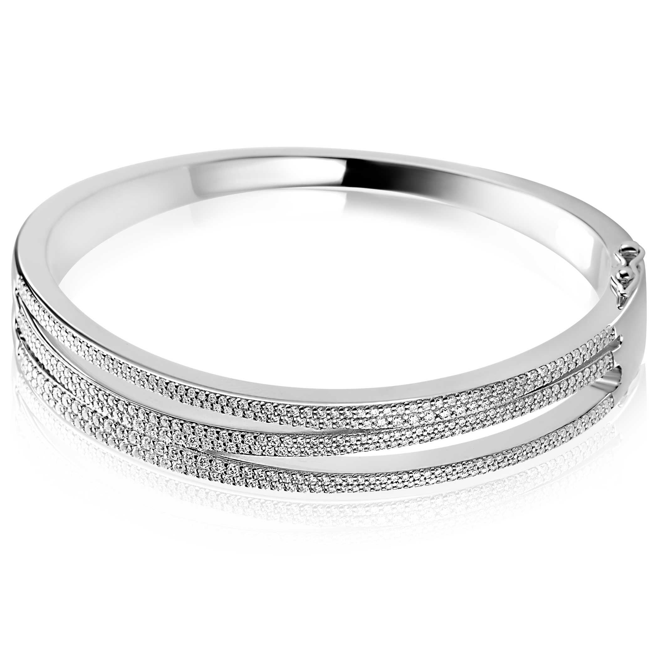 Mart Visser by ZINZI zilveren multi-look bangle armband 12mm, organisch gevormd bezet met witte zirkonia's MVA26