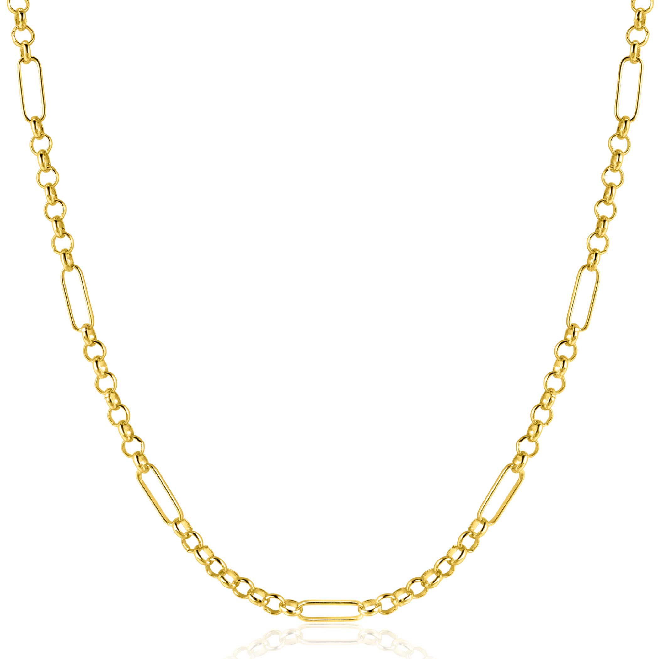 ZINZI Gold 14 karaat gouden massieve ketting met lange paperclip-schakels gecombineerd met jasseron schakels 41-43cm ZGC495
