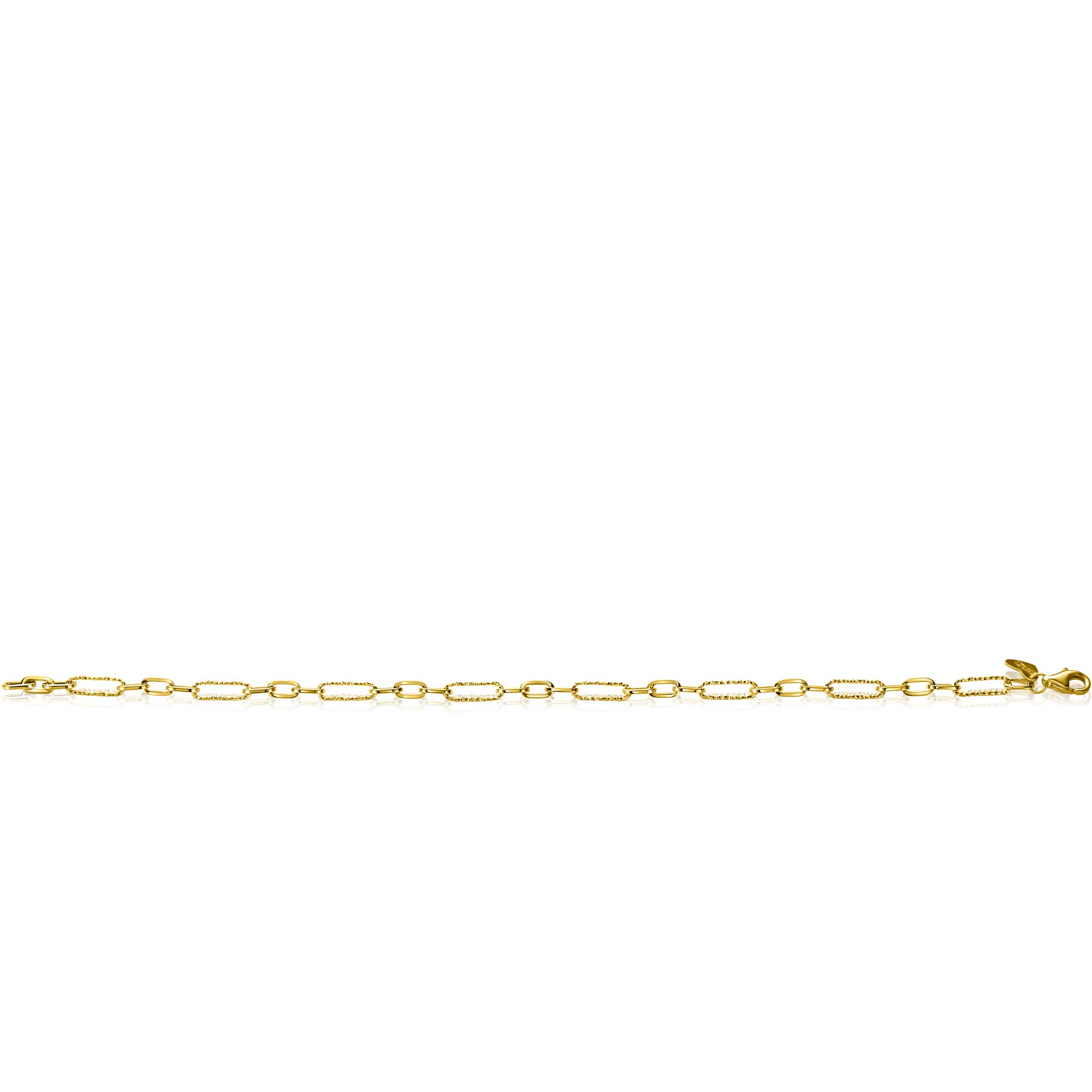 ZINZI Gold 14 karaat gouden armband met bewerkte paperclip-schakels en ovale schakels van 3,5mm breed 19cm ZGA494
