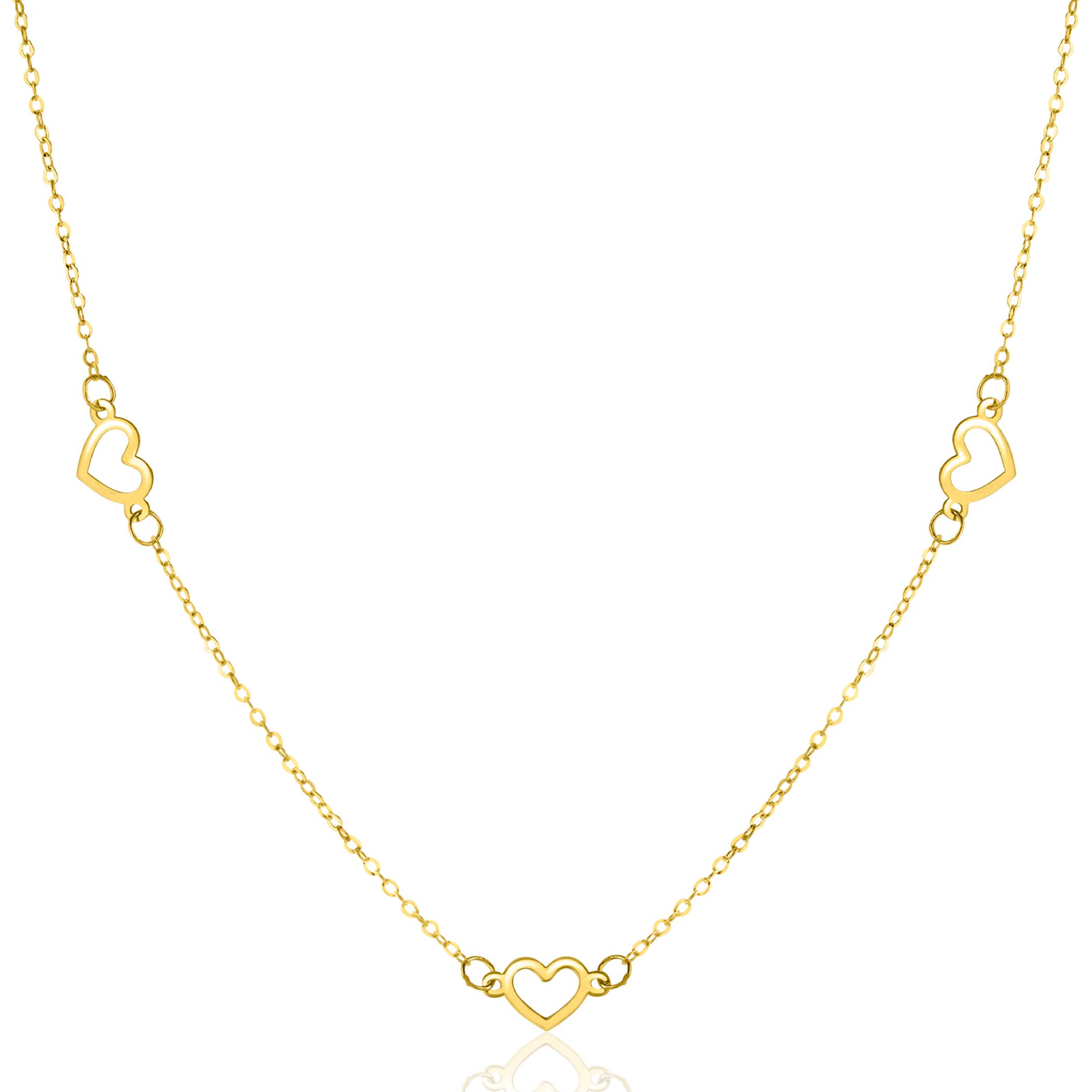 ZINZI Gold 14 krt gouden ketting met subtiele jasseron schakels en vijf open hartjes 5mm breed 42-45cm ZGC504
