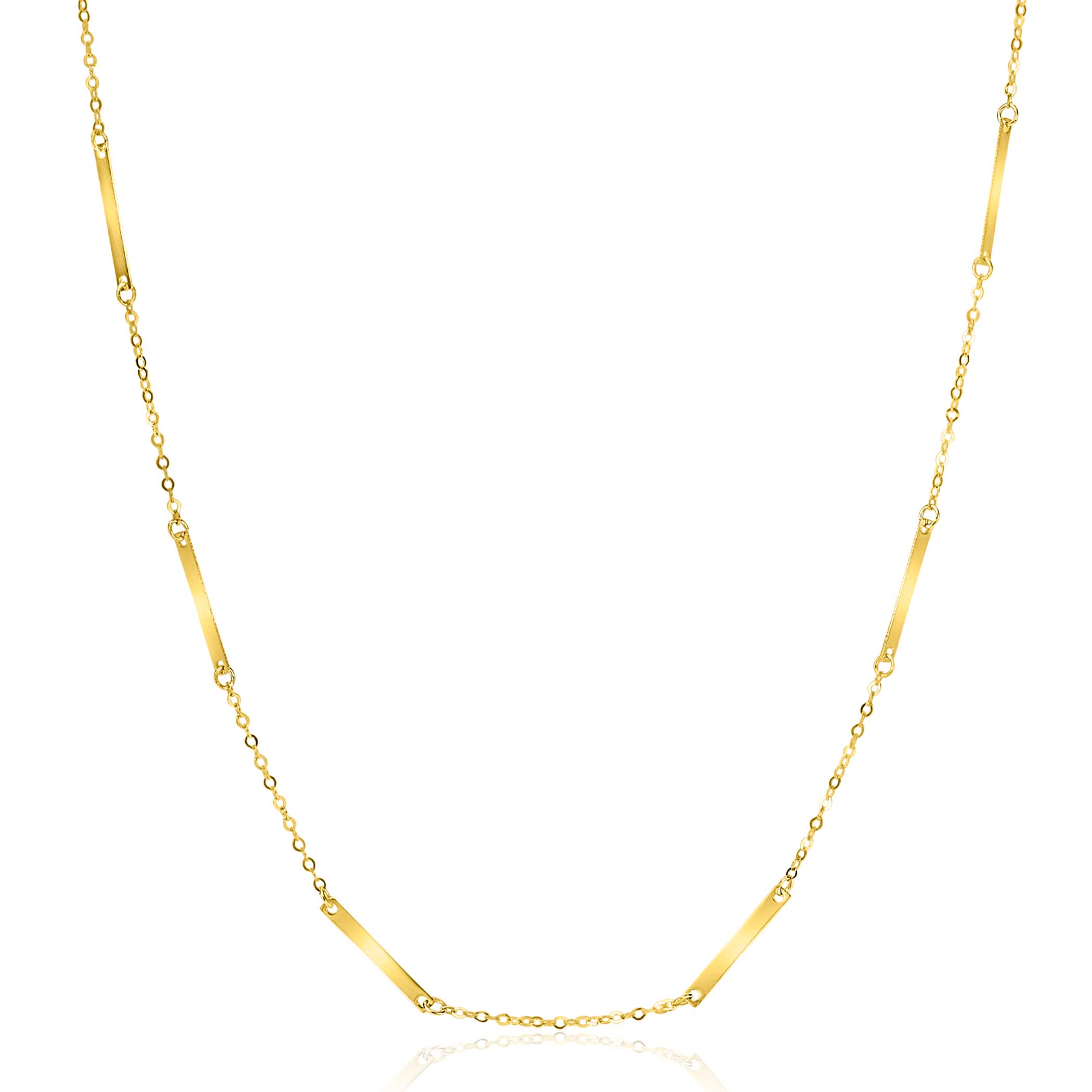 ZINZI Gold 14 krt gouden fijne massieve schakelketting met dertien lange gladde plaatjes 45cm ZGC490
