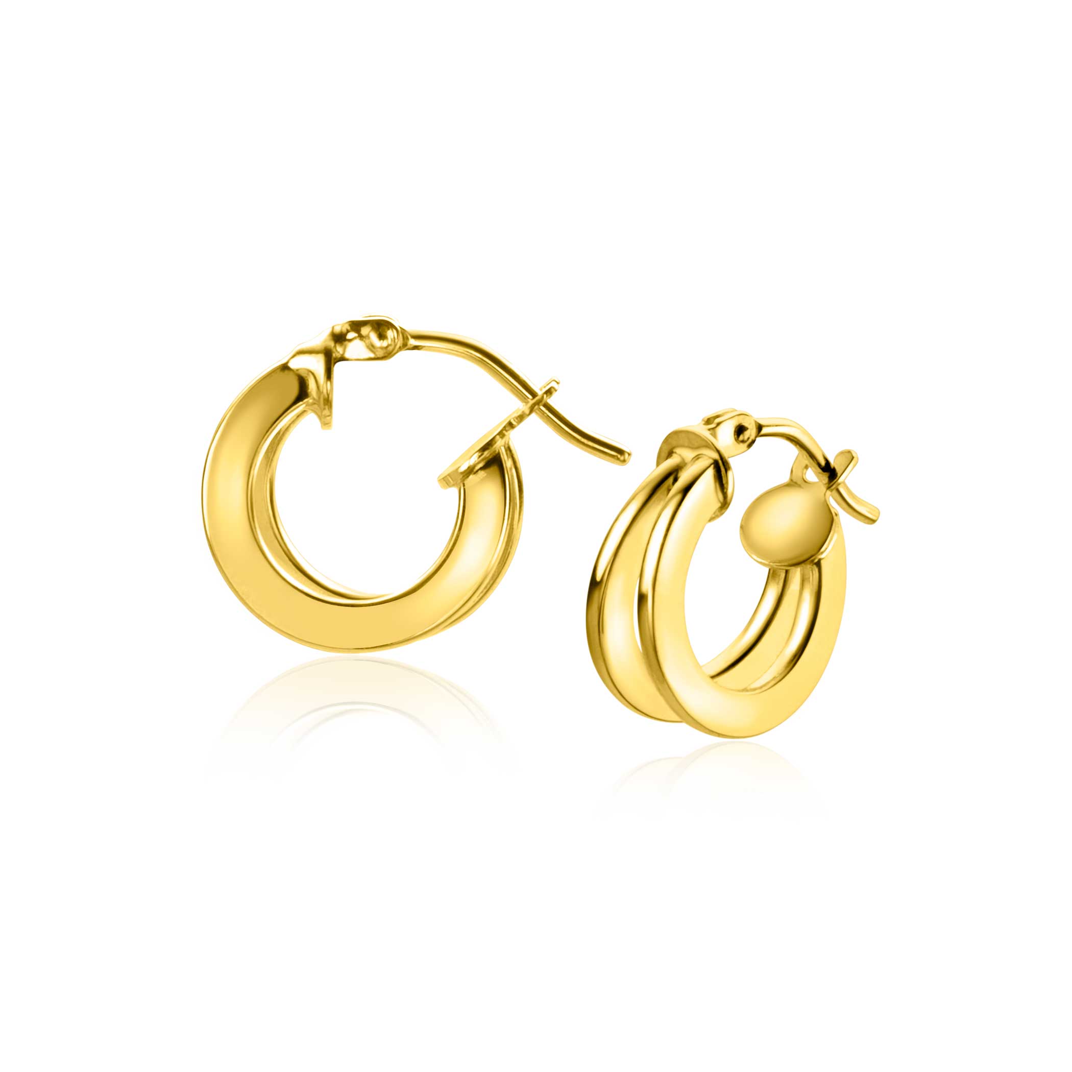 13mm ZINZI Gold 14 krt gouden oorringen met een trendy dubbele buis. Voor een multi-look uitstraling. ZGO337