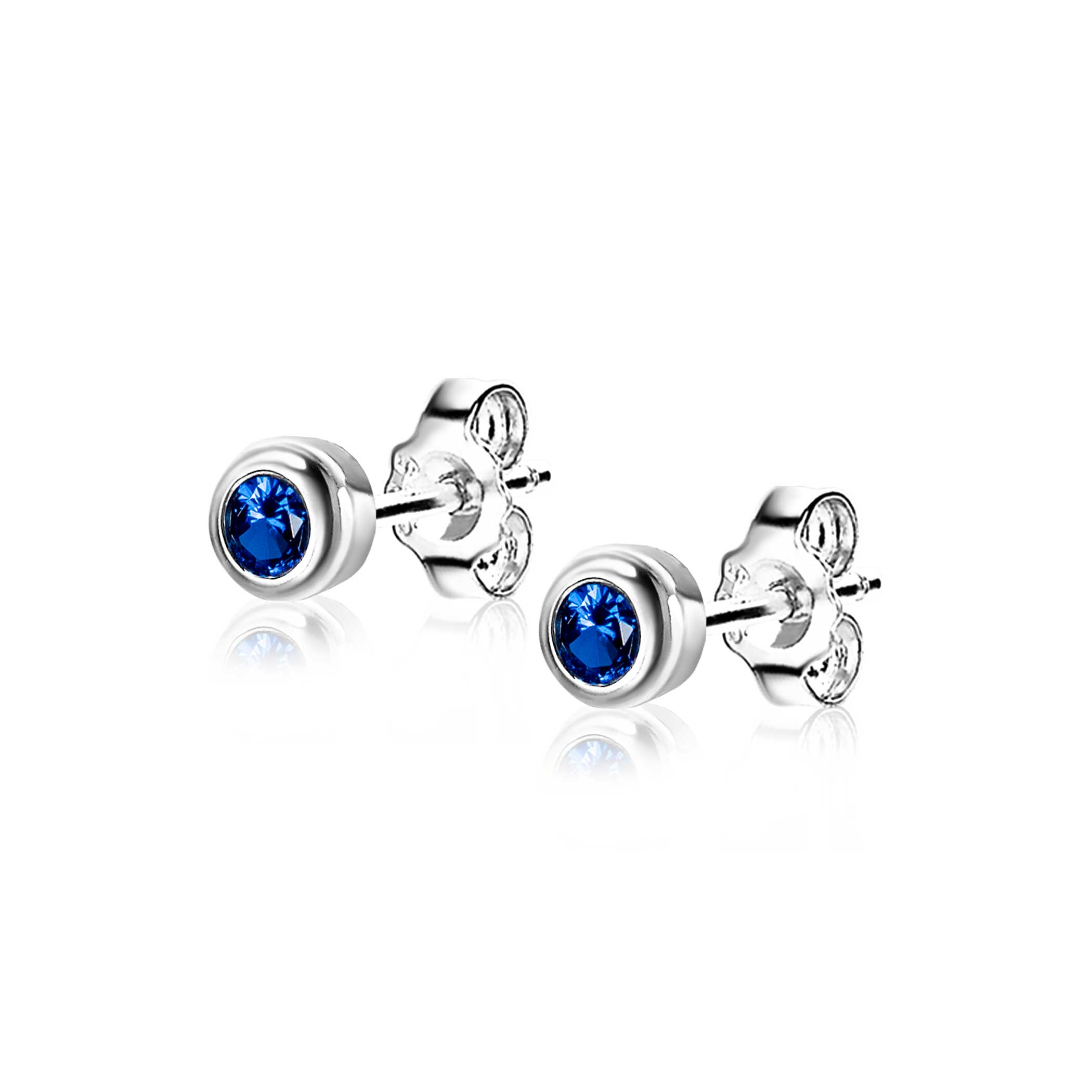 SEPTEMBER oorknoppen 4mm zilver met geboortesteen blauw saffier zirconia
