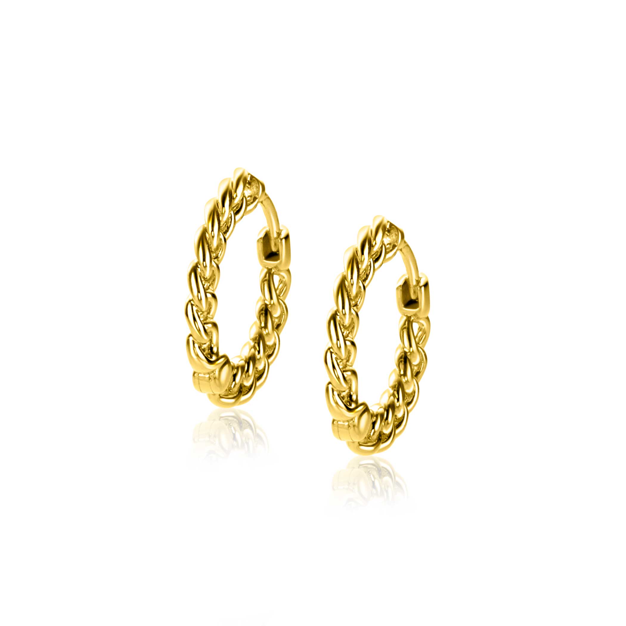 17mm ZINZI gold plated zilveren oorringen, vanaf zijkant gourmet schakel zichtbaar, 2mm breed, met luxe klapsluiting  ZIO1414G