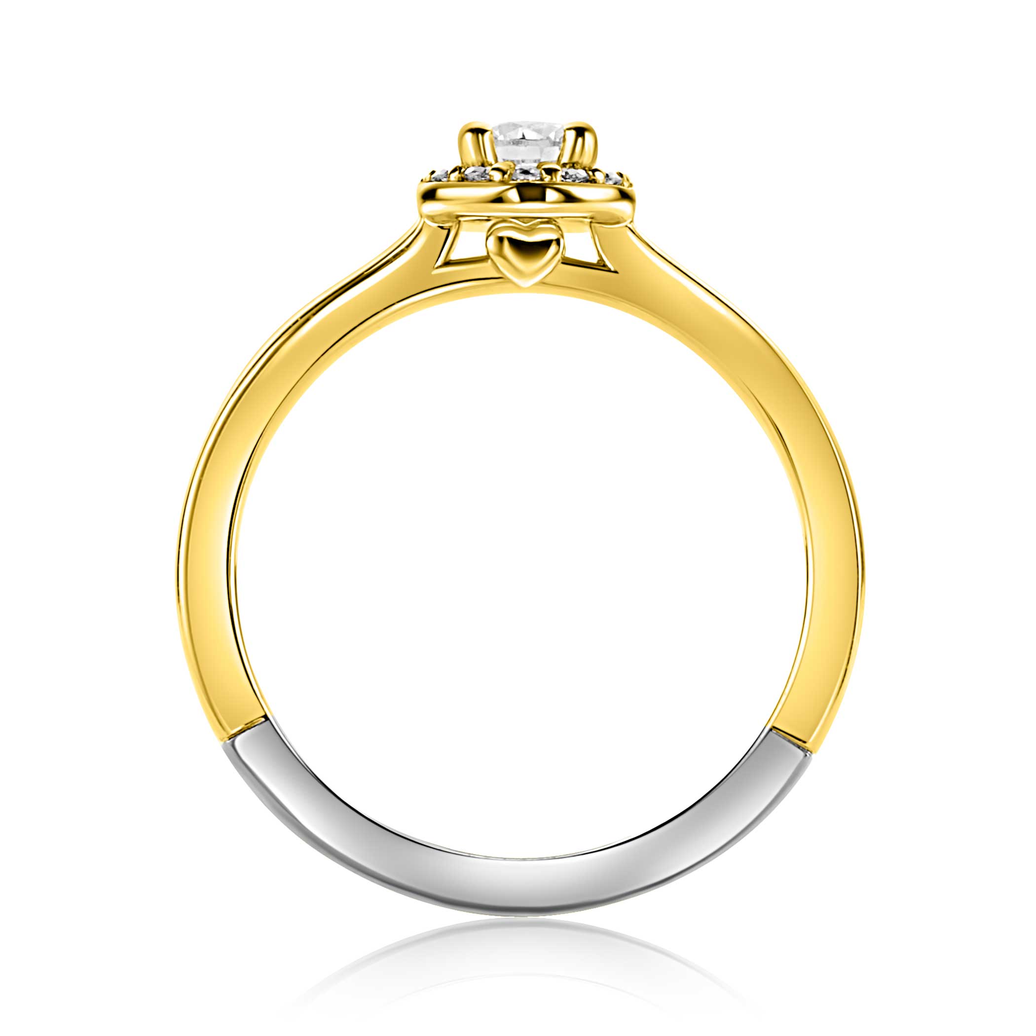 ZINZI gold plated zilveren entourage verlovingsring bezet met witte zirkonia's en klein hartje aan de zijkant ZIR2697Y