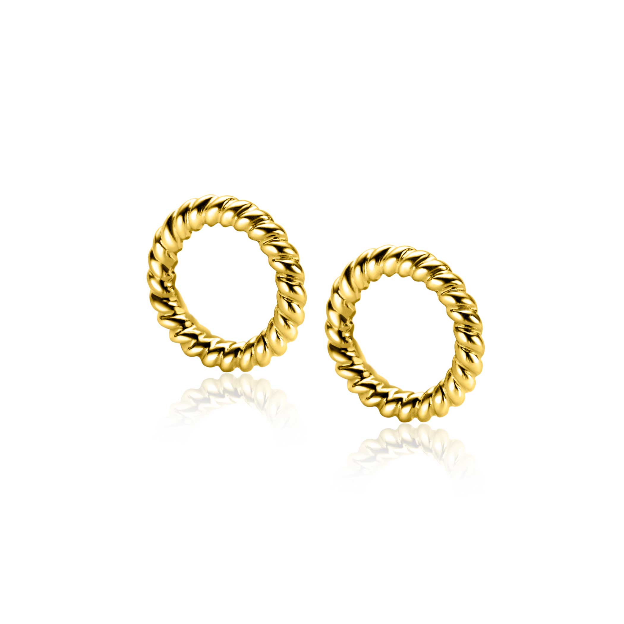 9,5mm ZINZI gold plated zilveren oorbedels ronde vorm met touweffect ZICH2594G (zonder oorringen)