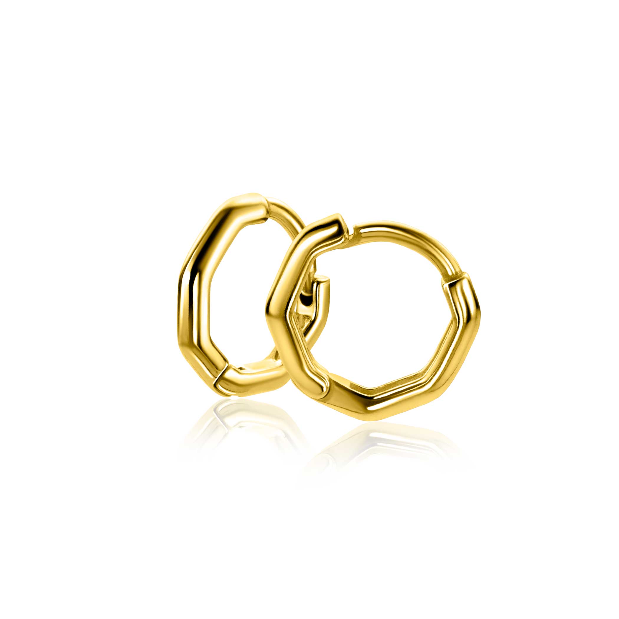 14mm ZINZI gold plated zilveren oorringen in zeshoeksvorm met luxe klapsluiting ZIO-BF98