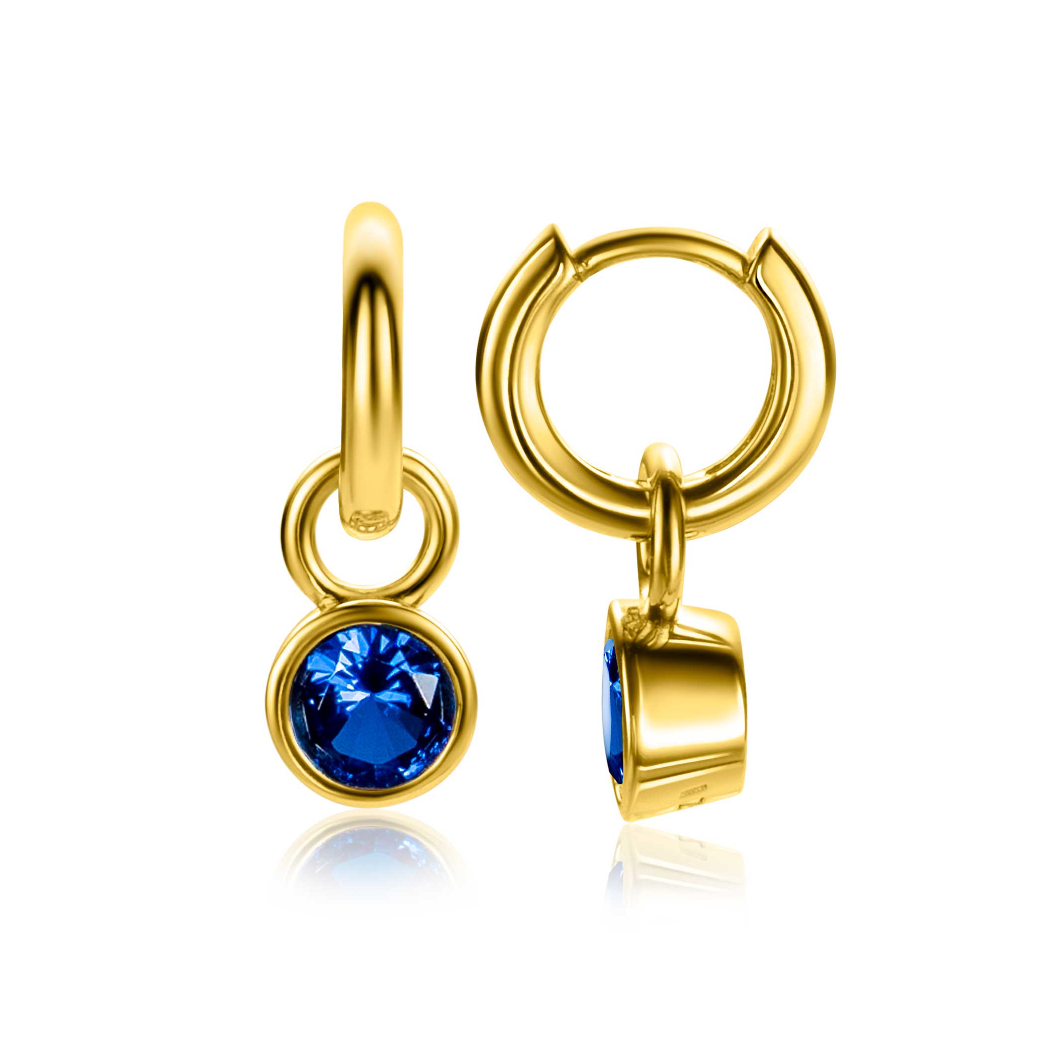 SEPTEMBER oorbedels gold plated met geboortesteen blauw saffier zirconia (excl. oorringen)
