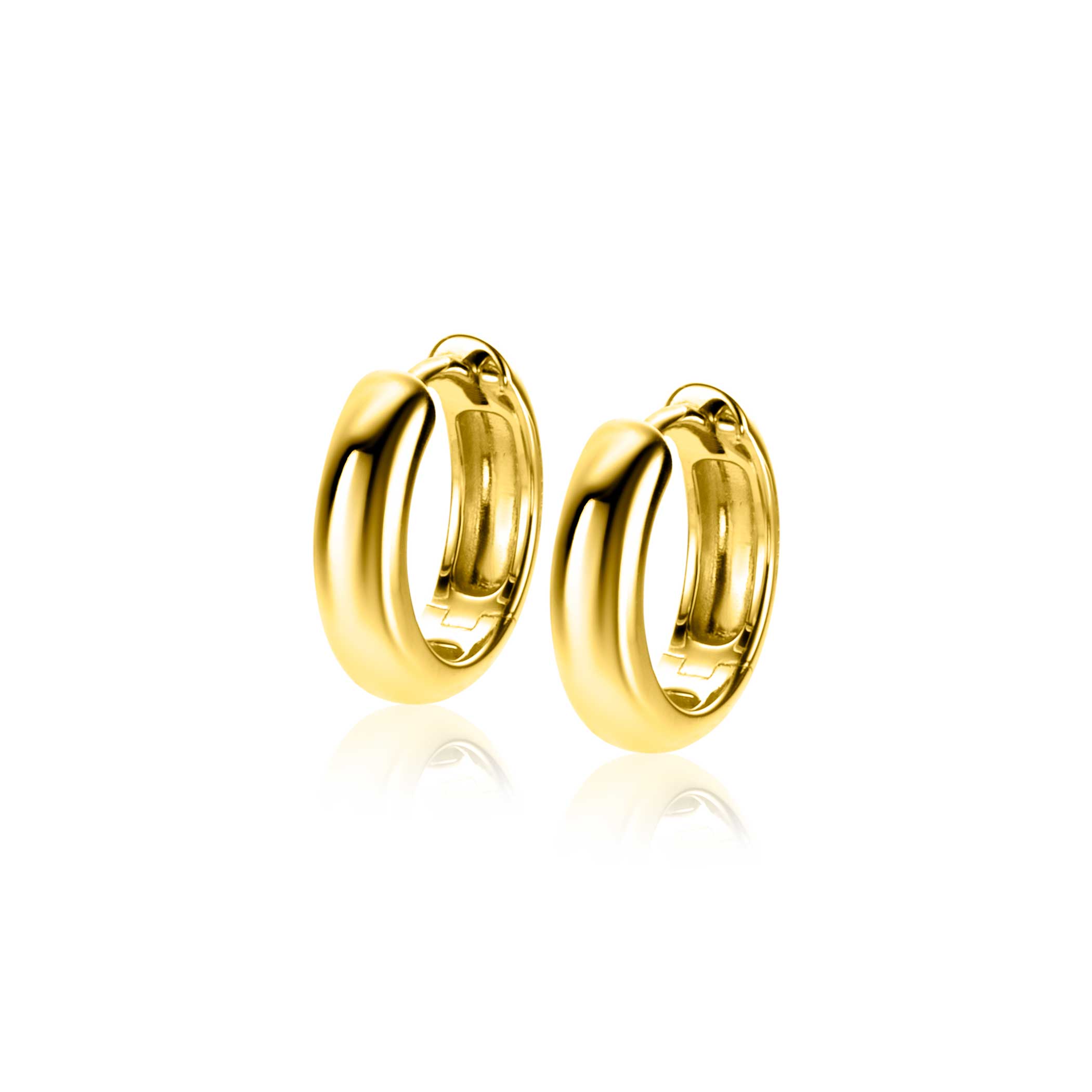 15mm ZINZI gold plated zilveren oorringen met gladde ronde buis van 4mm breed en luxe klapsluiting ZIO2565G