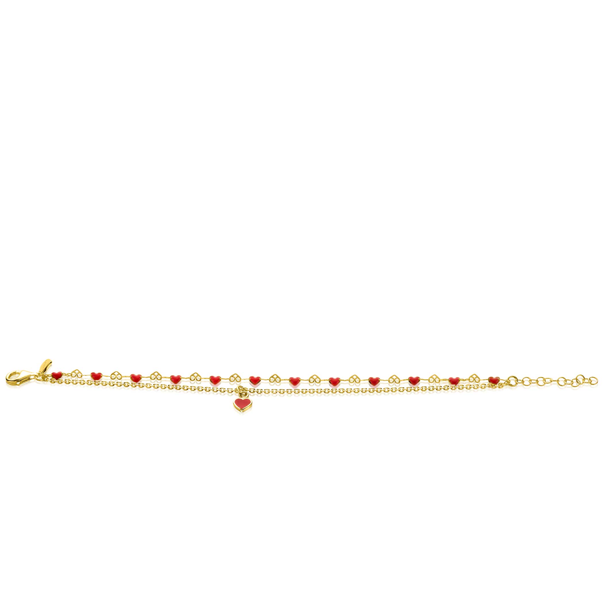 ZINZI gold plated zilveren multi-look armband met hartjes in rood emaille 17-20cm ZIA-BF101