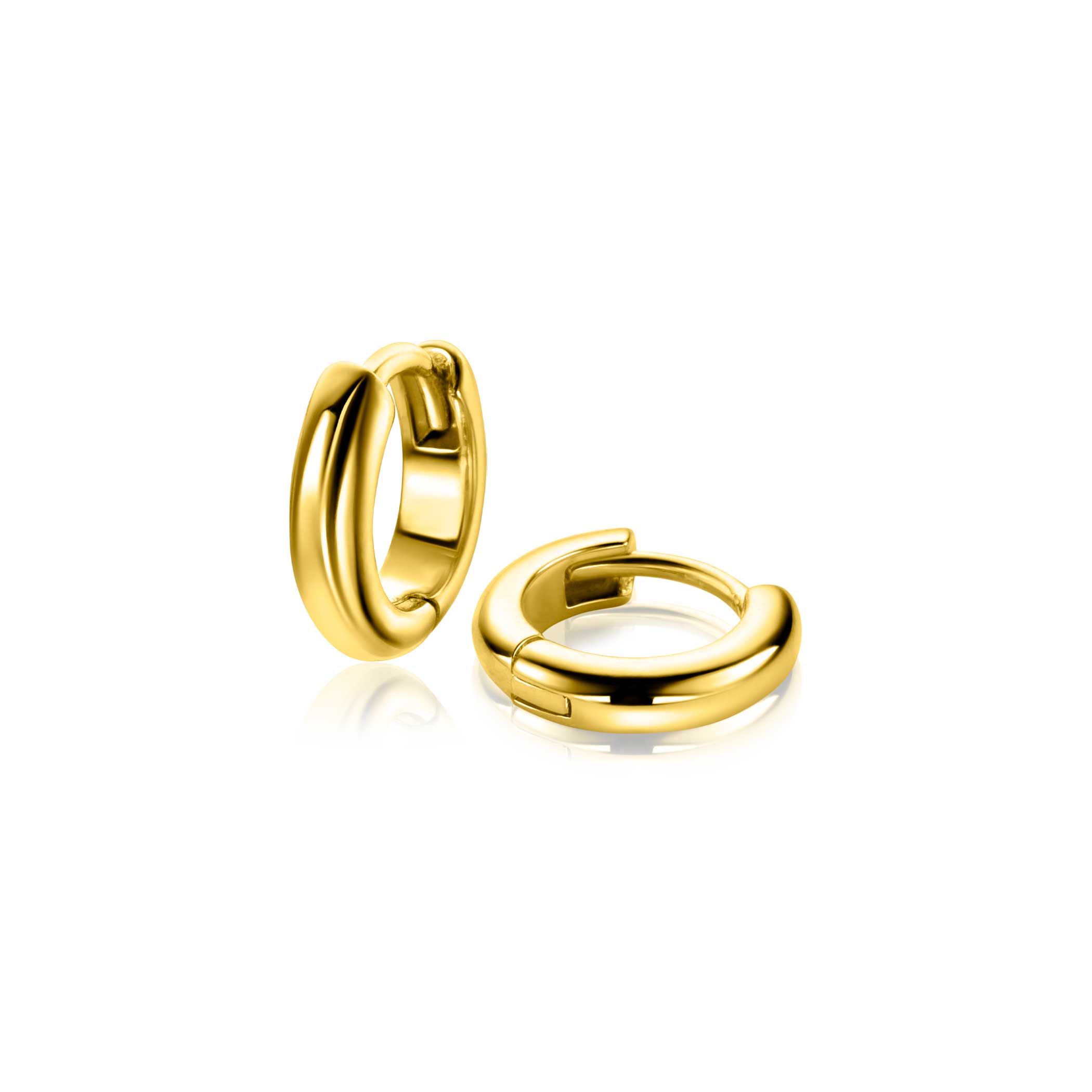 12,5mm ZINZI gold plated zilveren gladde oorringen met ronde buis 3mm met luxe klapsluiting ZIO2600G