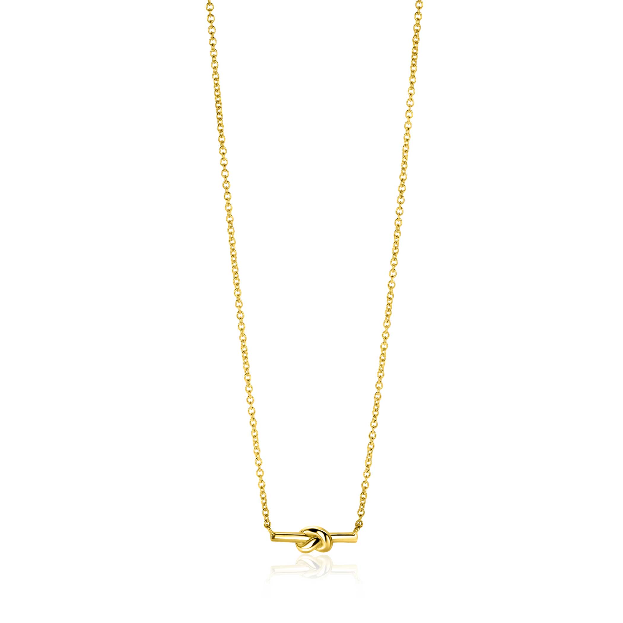 ZINZI gold plated zilveren schakel ketting met staafje en trendy knoop 45-48cm ZIC-BF115G