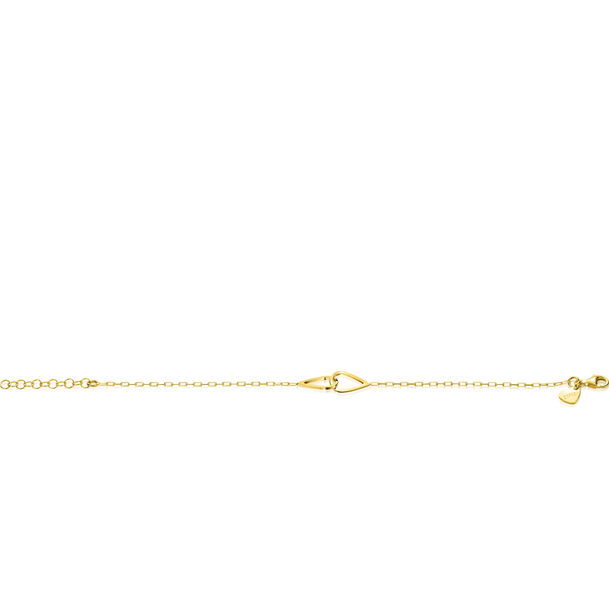 ZINZI gold plated zilveren armband met paperclip-schakels, waarbij in het midden twee druppelvormen mooi met elkaar verbonden zijn 17-20cm ZIA2634