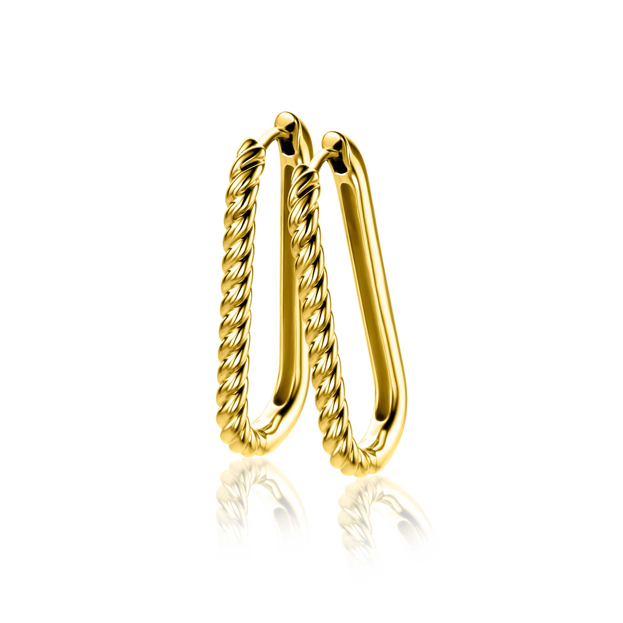 28mm ZINZI gold plated zilveren oorringen in ovale vorm met gedraaide buis en luxe klapsluiting ZIO2693G