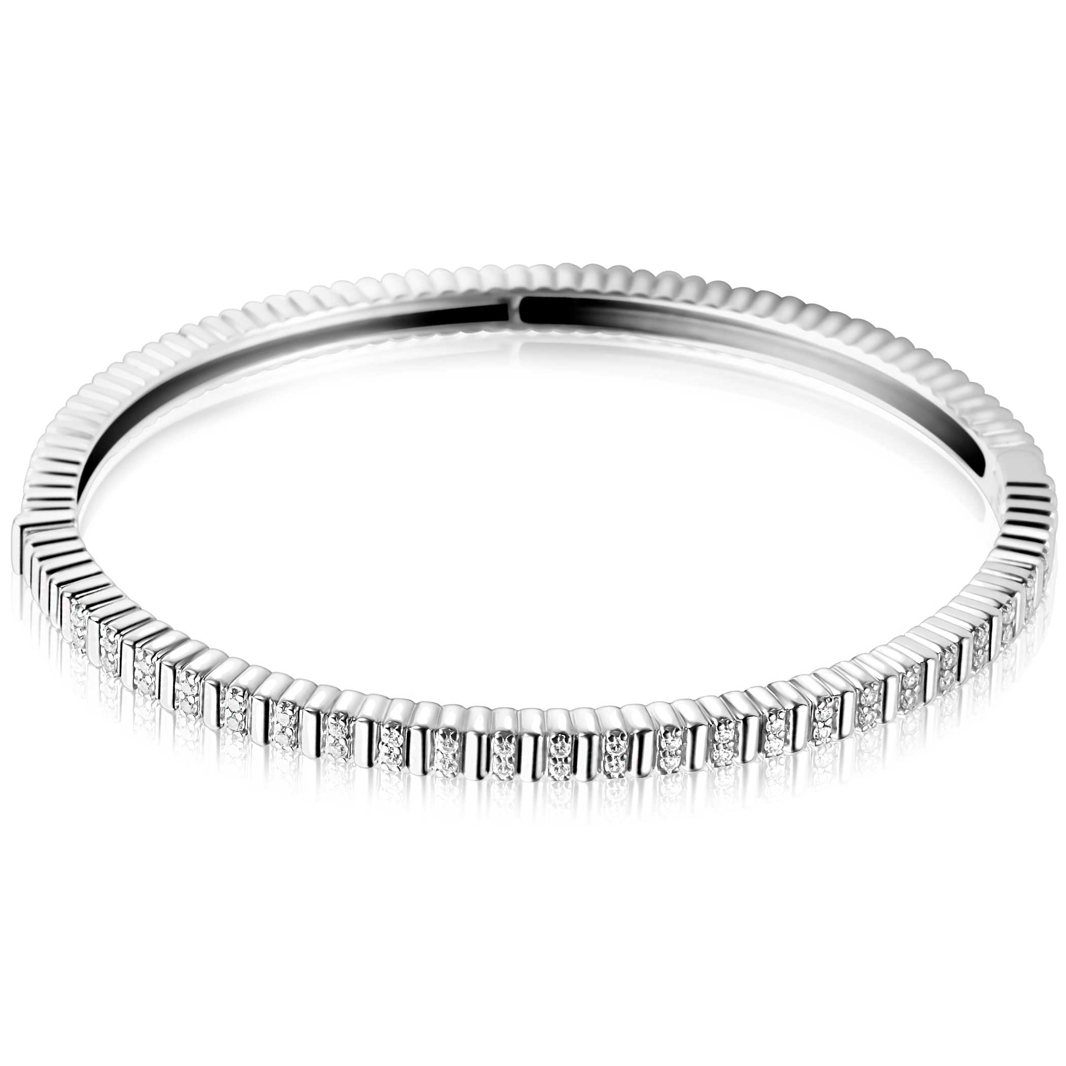 ZINZI zilveren bangle armband 4mm breed, bezet met witte zirkonia's  60mm ZIA2686