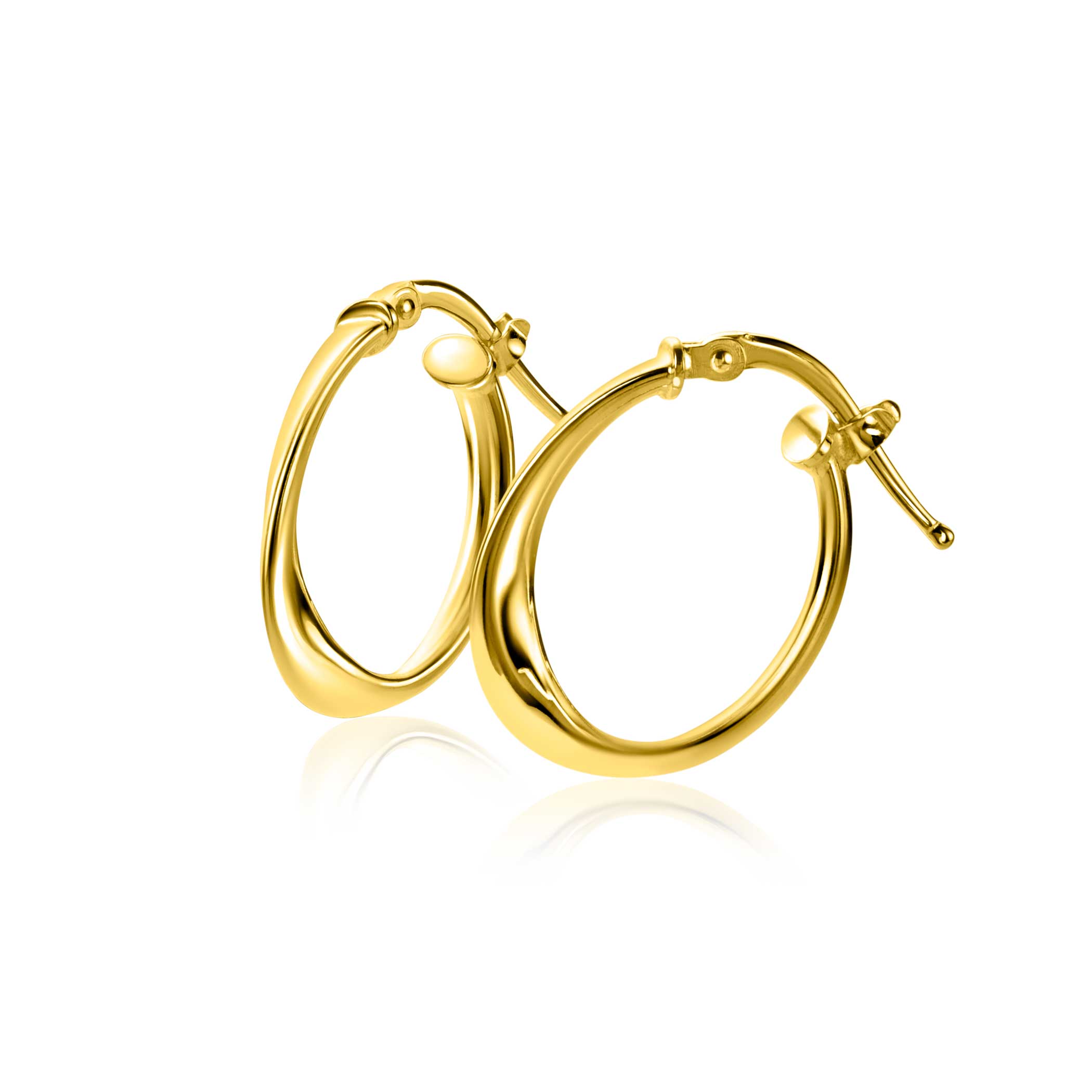 20mm ZINZI gold plated zilveren oorringen met een gedraaide buis en handige bovensluiting ZIO-BF95G