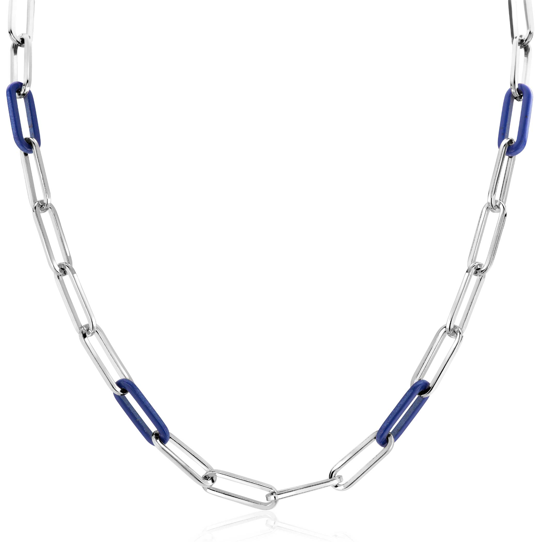 ZINZI zilveren ketting met paperclip-schakels en trendy schakels in lapis blauw 45cm ZIC2549