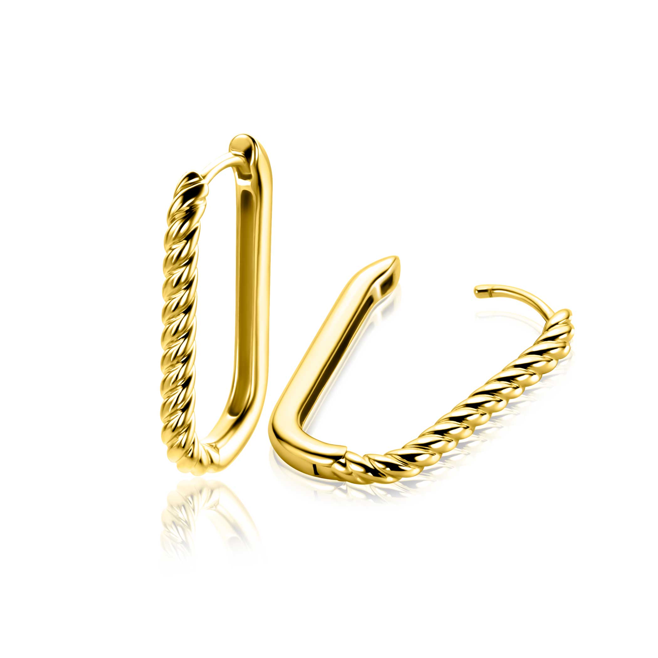 24mm ZINZI gold plated zilveren oorringen in ovale vorm met gedraaide buis en luxe klapsluiting ZIO2692G