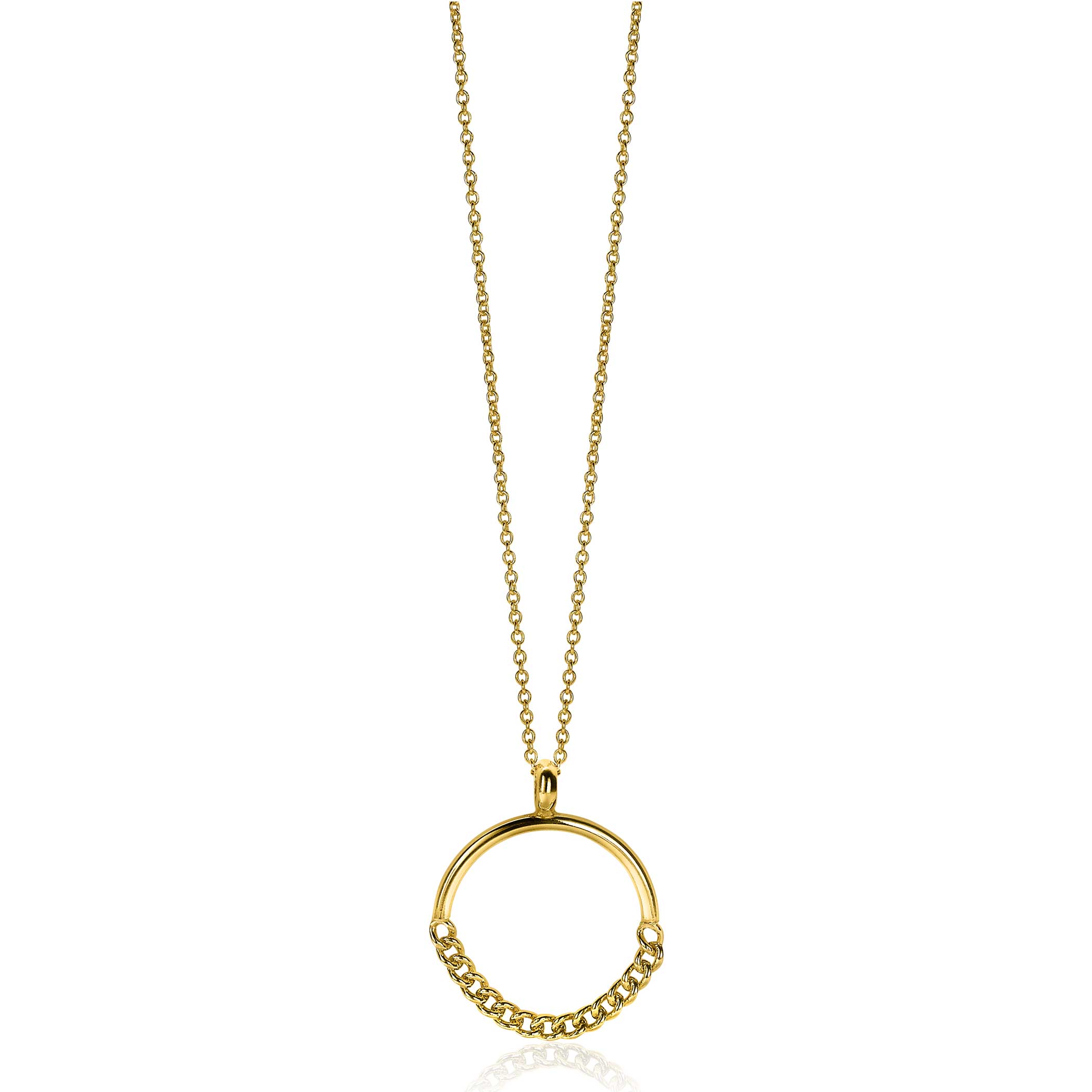 ZINZI zilveren hanger 14K geel verguld 24mm rond met gourmet schakels ZIH2201G (zonder collier)