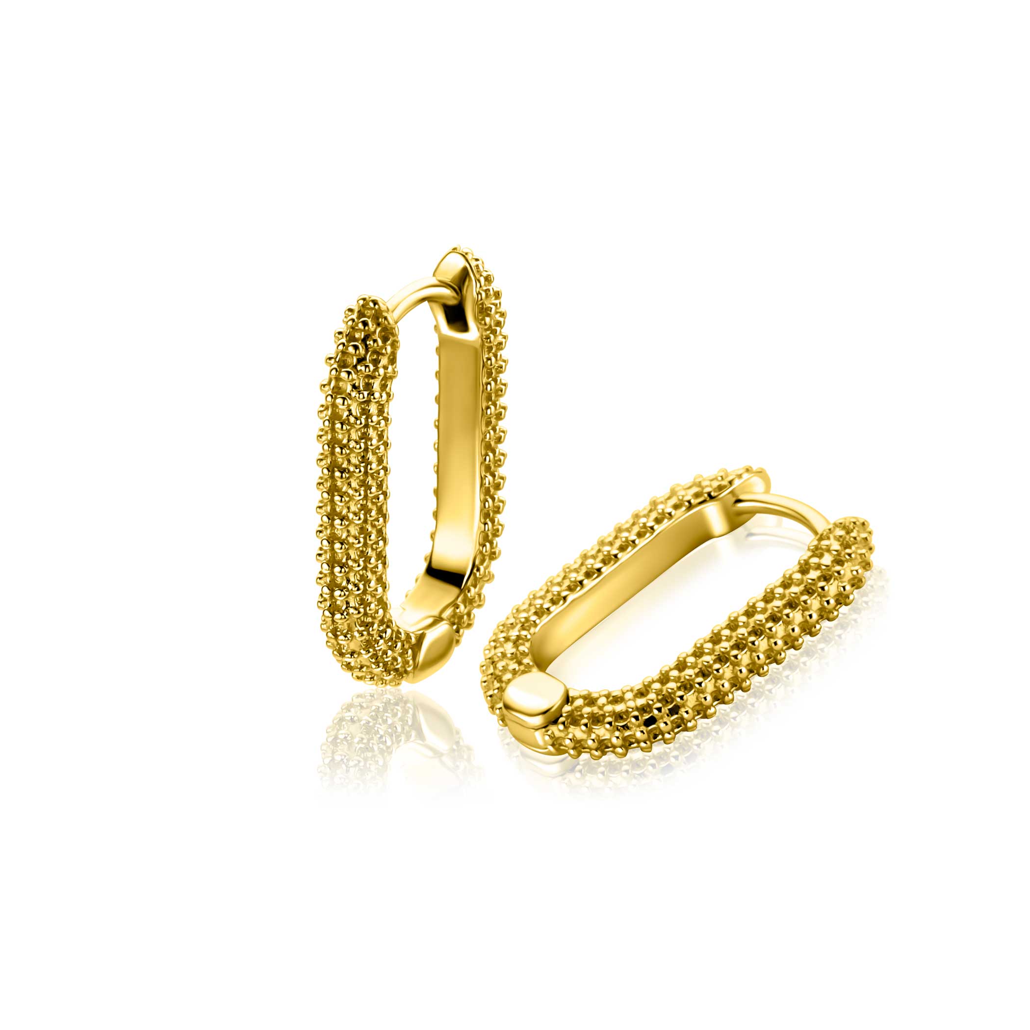 20mm ZINZI gold plated zilveren oorringen in ovale vorm met bolletjes structuur en luxe klapsluiting ZIO2694G