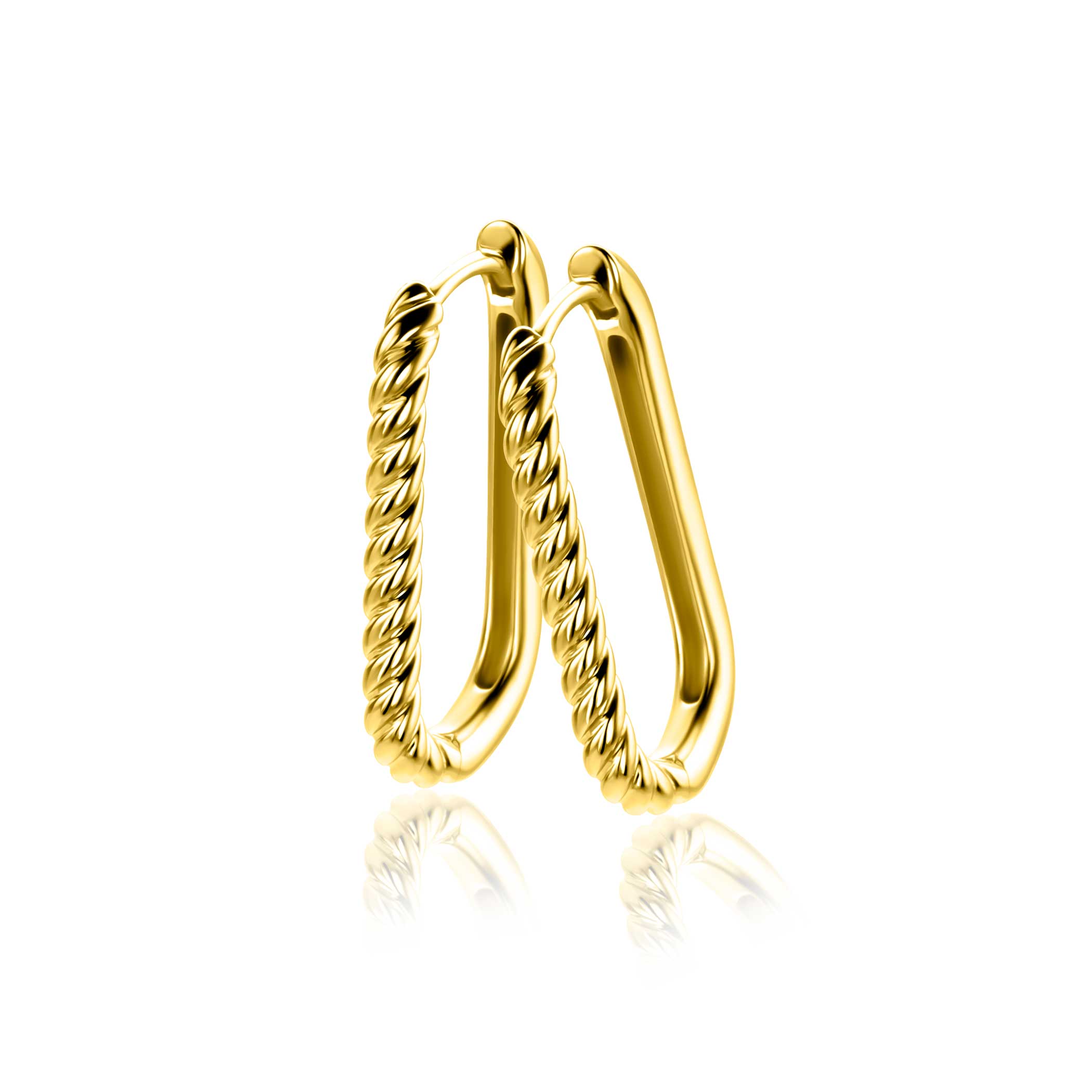 24mm ZINZI gold plated zilveren oorringen in ovale vorm met gedraaide buis en luxe klapsluiting ZIO2692G