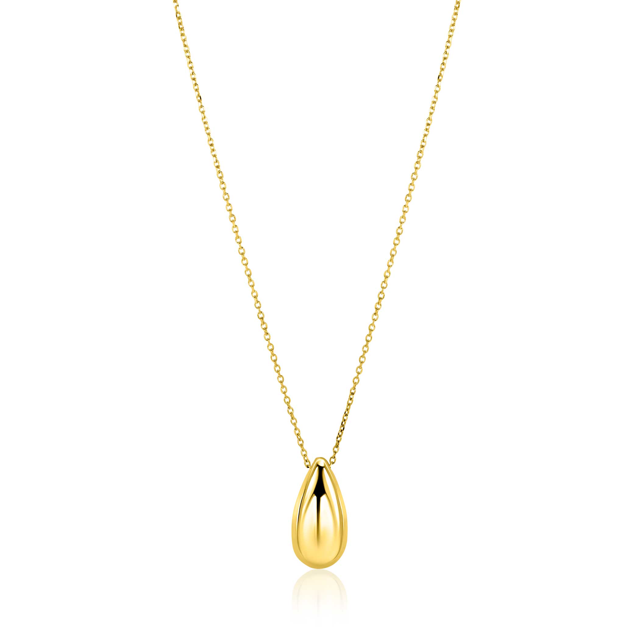 ZINZI gold plated zilveren ketting 42-45cm met grote druppelvormige hanger 19mm ZIC-BF103G