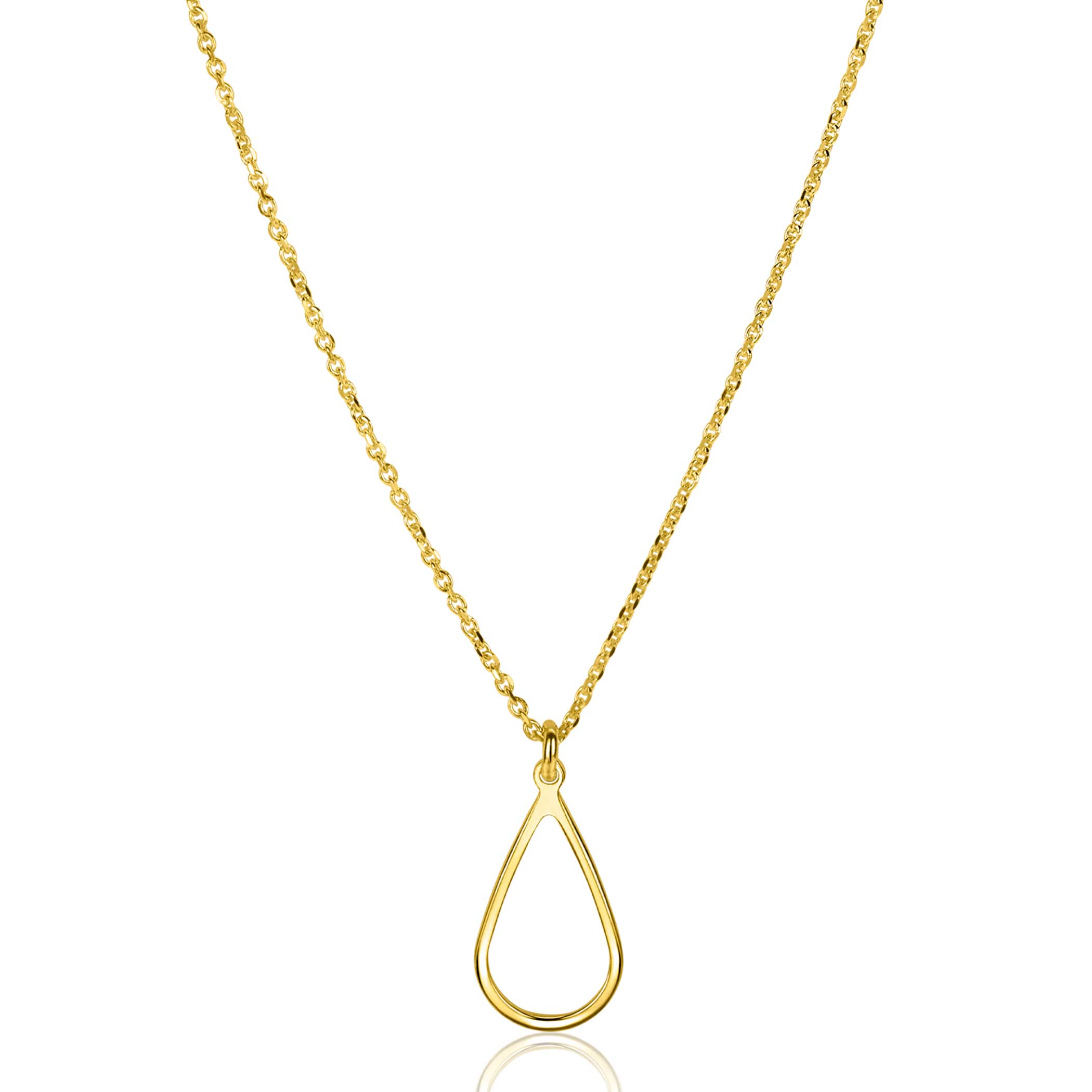 ZINZI gold plated zilveren jasseron ketting met open druppelvormige hanger (10mm) 42-45cm ZIC2635