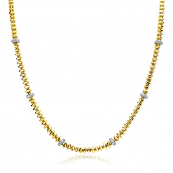 ZINZI gold plated zilveren vierkante schakel ketting 6mm breed afwisselend bezet met witte zirkonia's 45cm ZIC2678Y