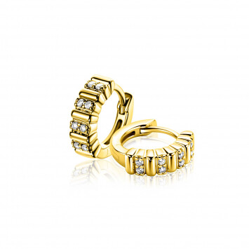 13mm ZINZI gold plated zilveren oorringen bezet met witte zirkonia's en luxe klapsluiting ZIO2686Y