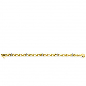 ZINZI gold plated zilveren vierkante schakel armband 6mm breed afwisselend bezet met witte zirkonia's 19cm ZIA2678Y