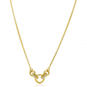 ZINZI gold plated zilveren ketting met drie gladde ronde schakels, schitterend met elkaar verbonden door twee ovale schakels bezet met witte zirconia's 40-43cm ZIC-BF84