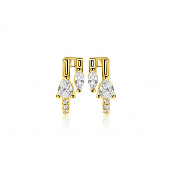 12mm ZINZI gold plated zilveren multi-look oorstekers met peervormige en ovale witte zirkonia's ZIO2689Y