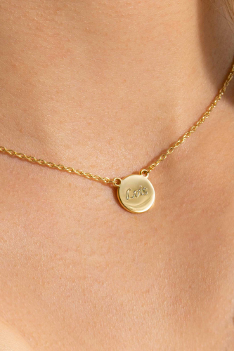 ZINZI gold plated zilveren ketting 43cm met rond plaatje 15mm om te graveren ZIC2345G