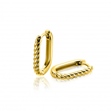 17mm ZINZI gold plated zilveren oorringen in ovale vorm met gedraaide buis en luxe klapsluiting ZIO2691G