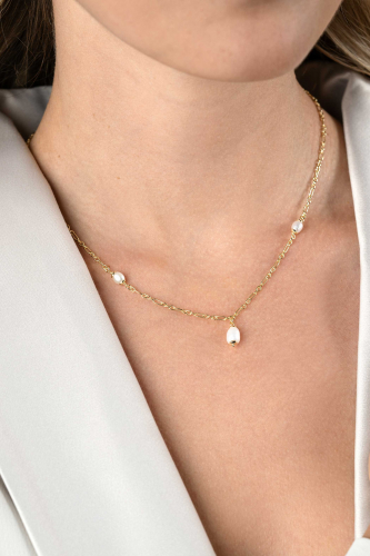 ZINZI gold plated zilveren schakelketting met drie ovale witte zoetwaterparels 40-45cm ZIC2588