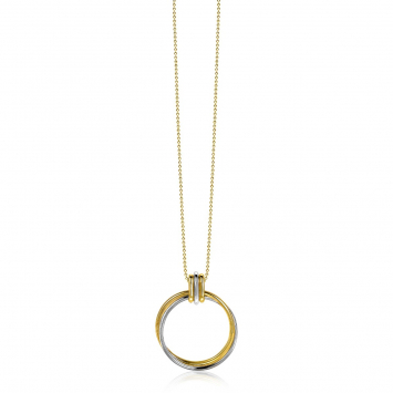 ZINZI zilveren ketting 60cm in 14K geelverguld met bicolor hanger rond 28mm ZIC2059-60