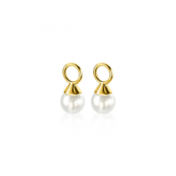 ZINZI gold plated zilveren oorbedels parels wit 6mm ZICH1749WG (zonder oorringen)