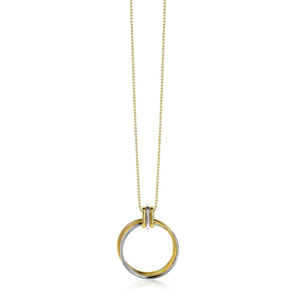 ZINZI zilveren ketting 60cm in 14K geelverguld met bicolor hanger rond 28mm ZIC2059-60