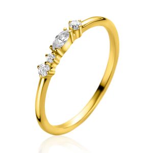 ZINZI Gold 14 krt gouden fantasie ring bezet met vierkante en peervormige witte zirconia's (2,5mm breed) ZGR464
