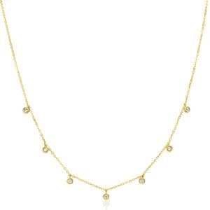 ZINZI Gold 14 krt gouden anker ketting met zeven ronde hangertjes, bezet met witte zirconia's 40-43cm ZGC451
