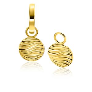 12mm ZINZI gold plated zilveren oorbedels rond met sierlijke golven als bewerking ZICH2450 (zonder oorringen)