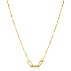 ZINZI gold plated zilveren schakel ketting 45cm met drie paperclip schakels, glad bewerkt witte zirconia's ZIC2330Y