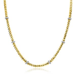 ZINZI gold plated zilveren vierkante schakel ketting 6mm breed afwisselend bezet met witte zirkonia's 45cm ZIC2678Y