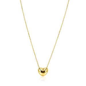 ZINZI gold plated zilveren ketting met luxe groot hart (15mm) 40-45 cm ZIC2672G